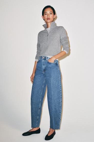 Zara ZW COLLECTION HIGH-RISE TAPERED JEANS - Blue