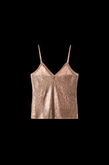 Zara SEQUIN CAMISOLE TOP - Pastel pink - Image 0