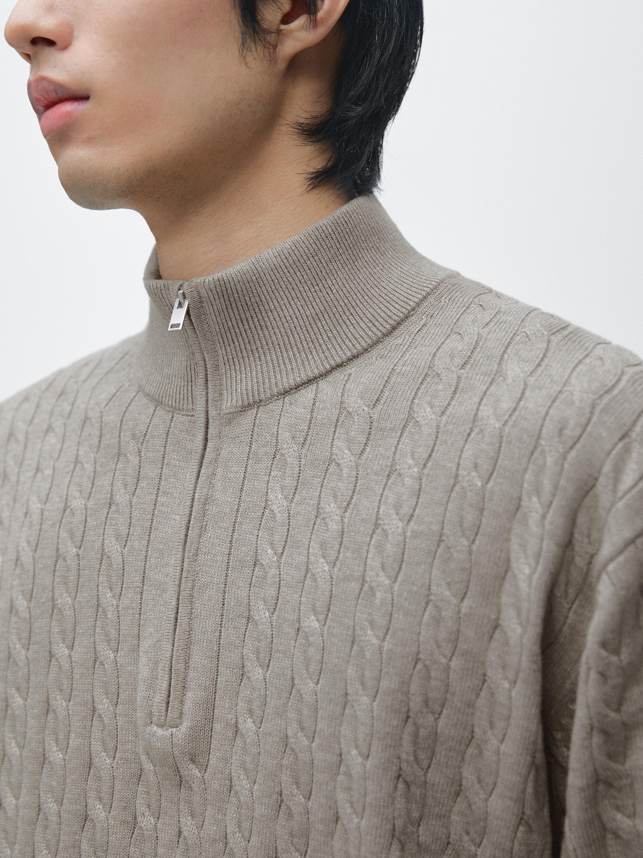 Mock neck knit sweater with zip