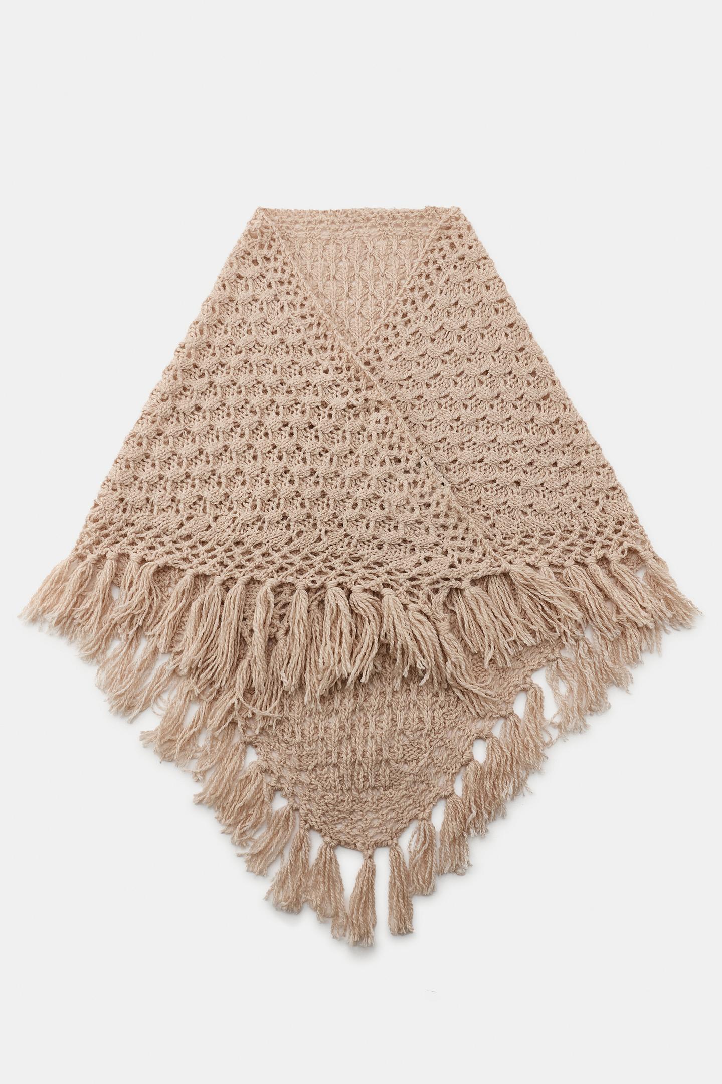 Женские аксессуары Zara Openwork Fringed Shawl, цвет: Бежевый розовый — фото 3