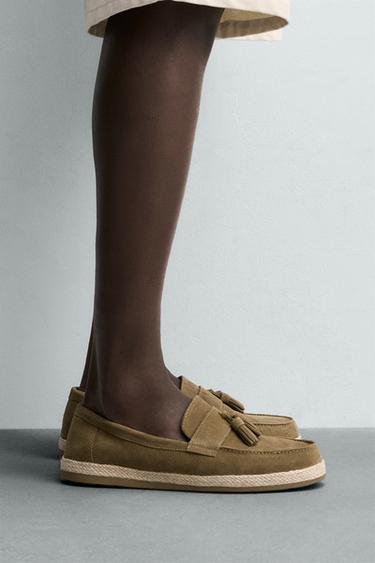 Zara 休閒流蘇真皮樂福鞋 - 米色 - 圖片 0