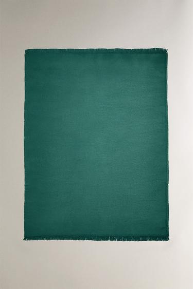 Zara DECORATIVE FRINGED BLANKET - Turquoise