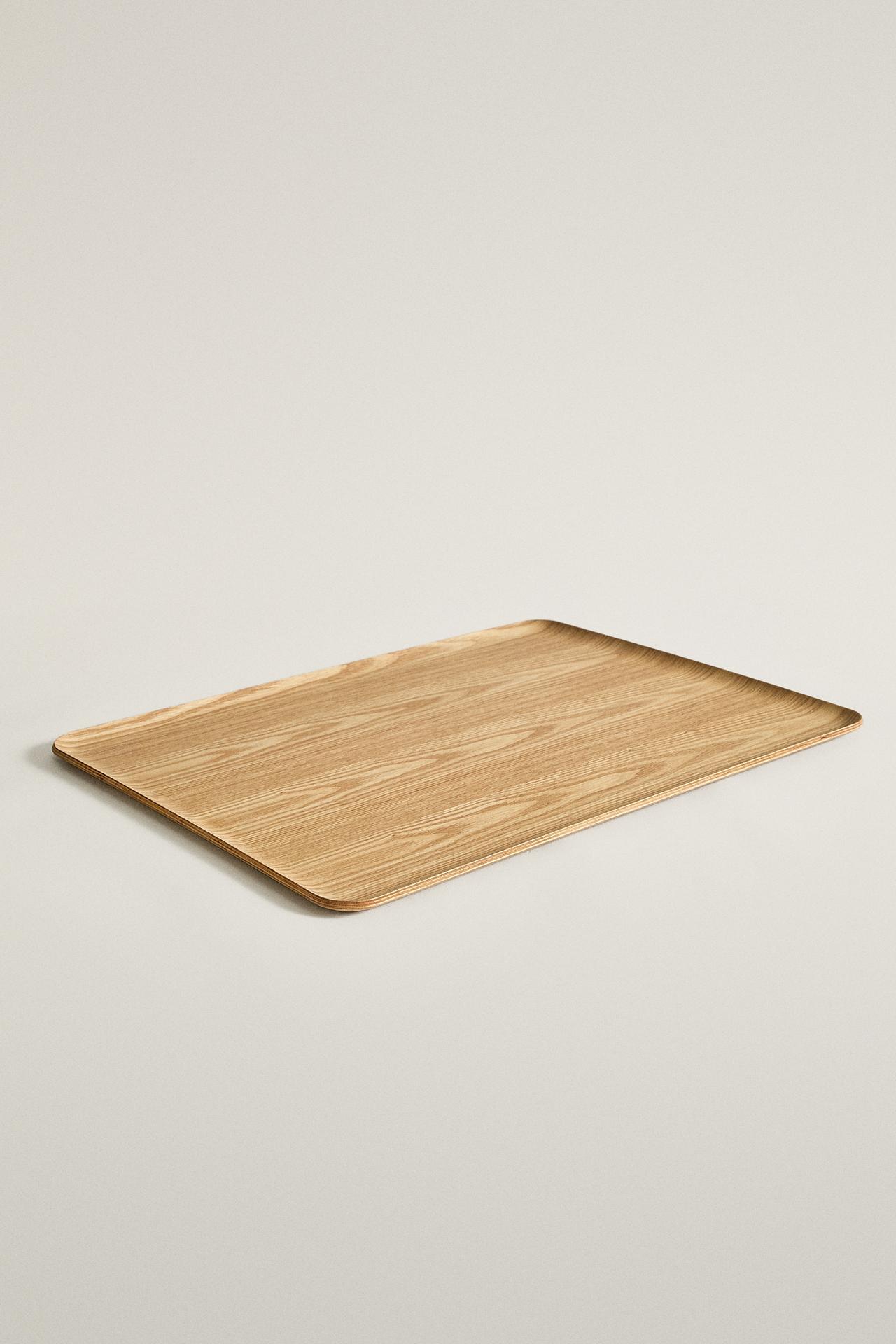 LARGE RECTANGULAR WOODEN TRAY — Light beige