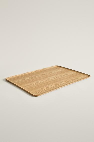 LARGE RECTANGULAR WOODEN TRAY — Light beige 2