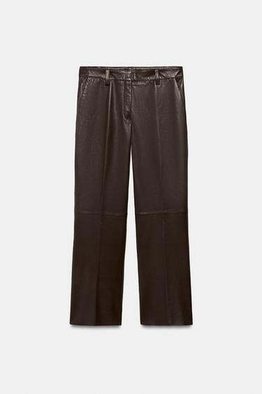 ZW COLLECTION LIMITED EDITION FLARE LEATHER TROUSERS - Brown by Zara - Image 3