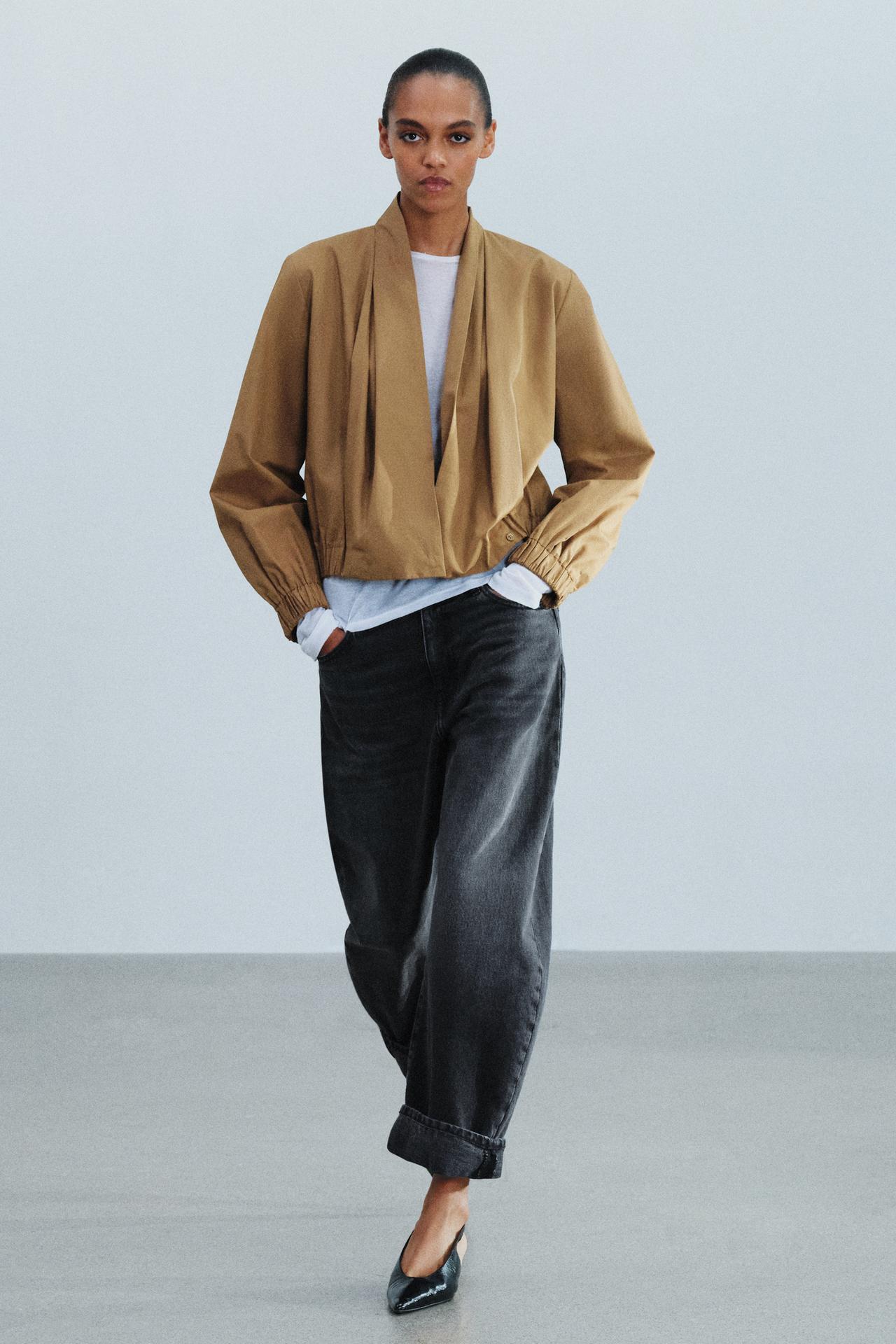 ZW COLLECTION WRAP-FRONT BOMBER SHIRT — Ocher