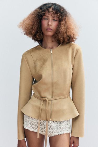 CASACO PEPLUM EFEITO CAMURÇA - castanho da Zara - Imagem 0