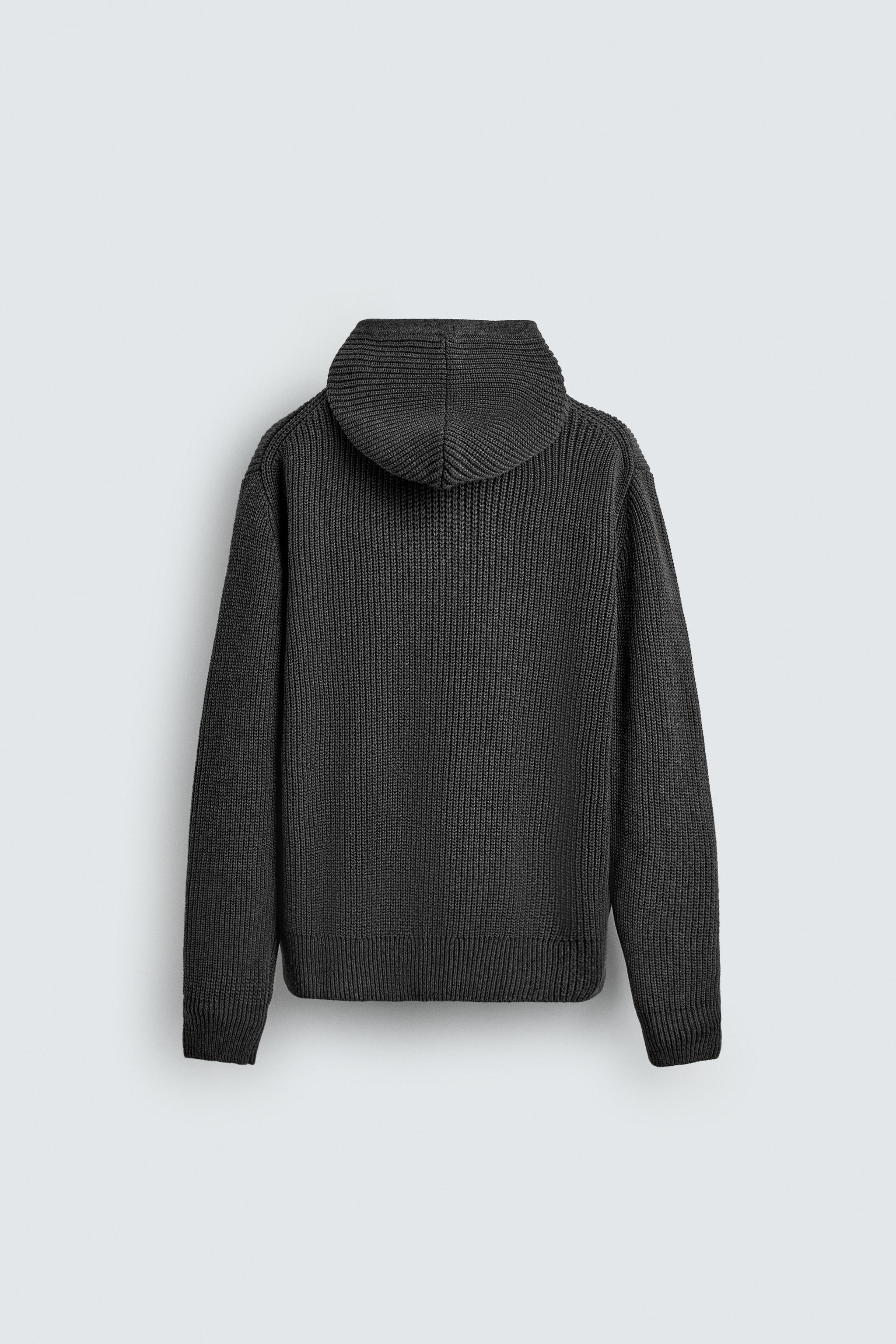 COTTON - WOOL PURL KNIT HOODIE CARDIGAN