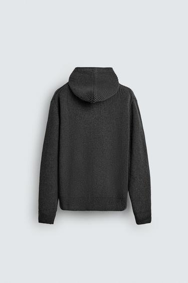 VESTE EN TRICOT DE COTON PERLÉ - LAINE À CAPUCHE - Gris chiné de Zara - Image 7
