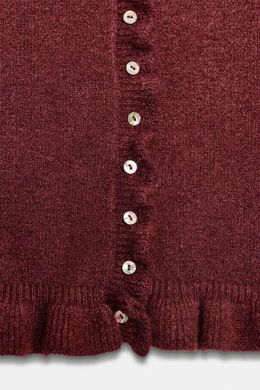 RUFFLED KNIT CARDIGAN - Burgundy by Zara