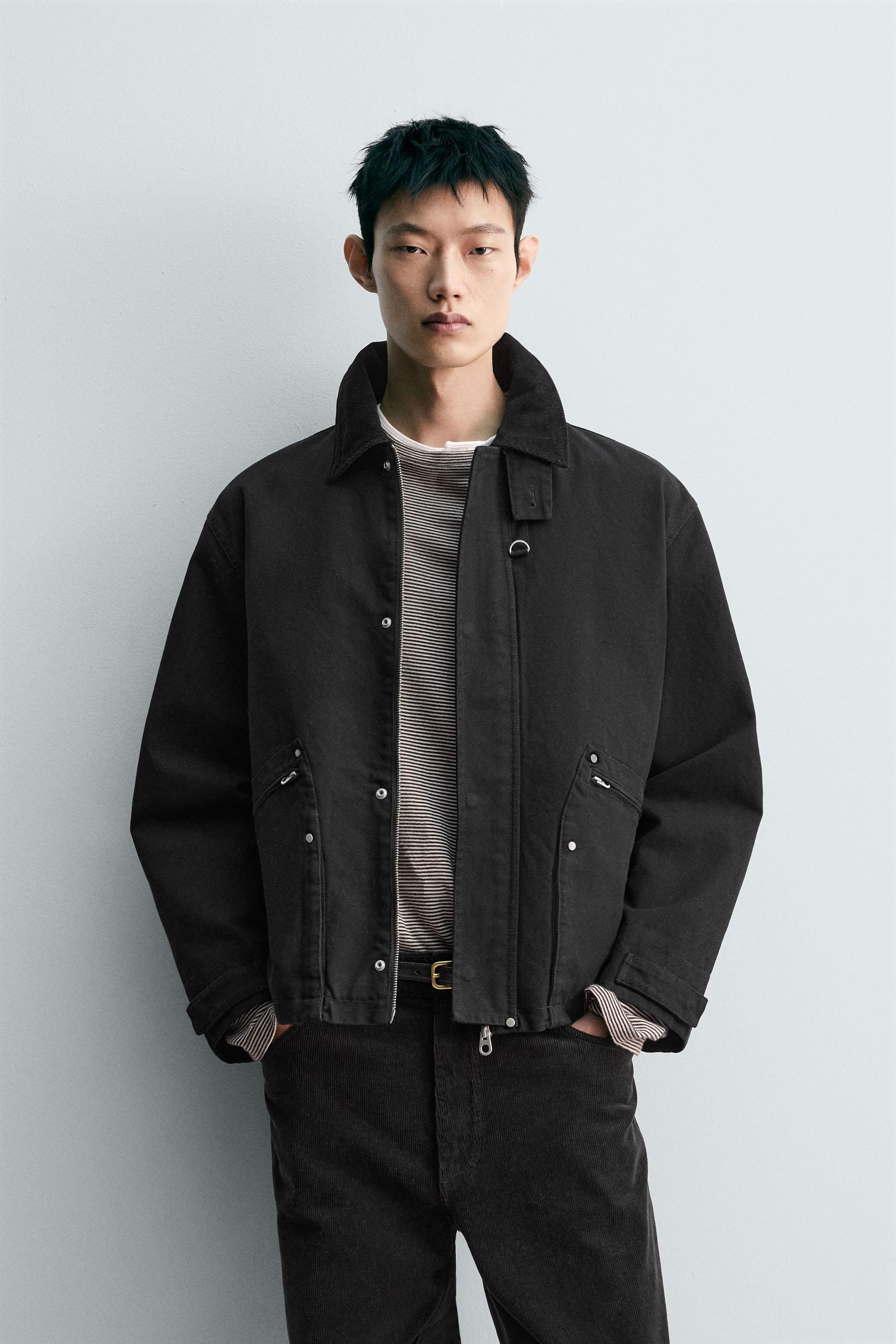 JAQUETA RELAXED FIT GOLA COMBINADA - Preto | ZARA Brasil