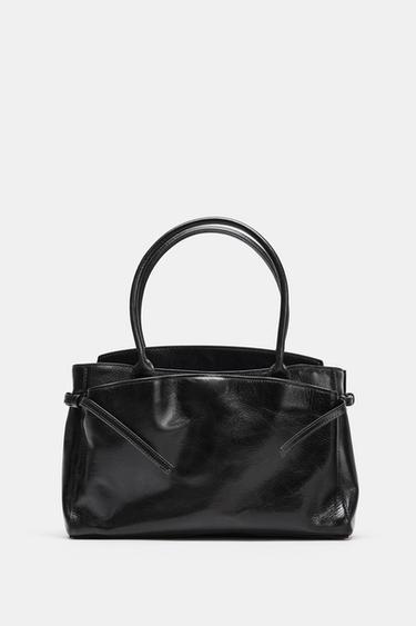 LEATHER CITY BAG - Black by Zara