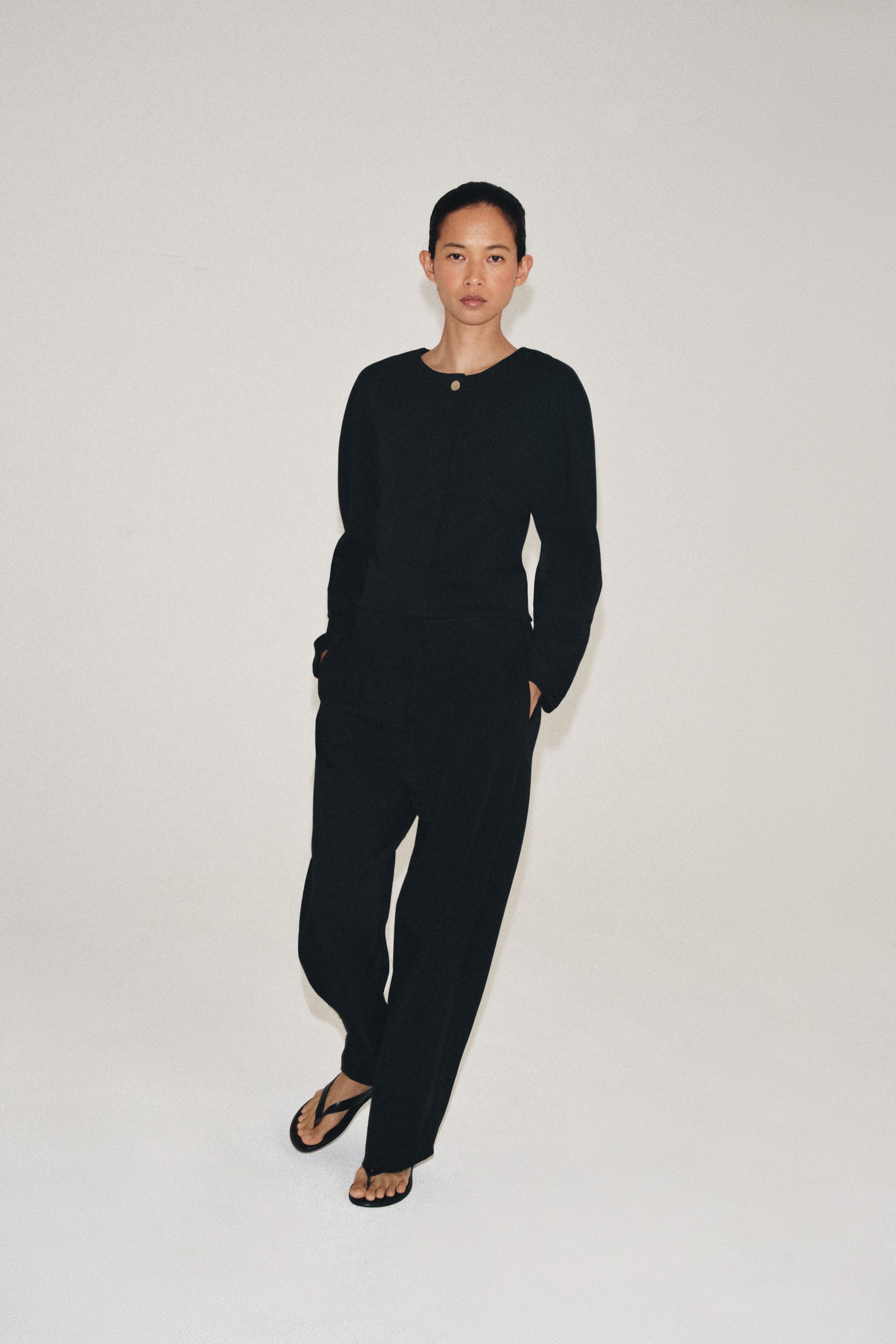 CROPPED WIDE-LEG TROUSERS — Black