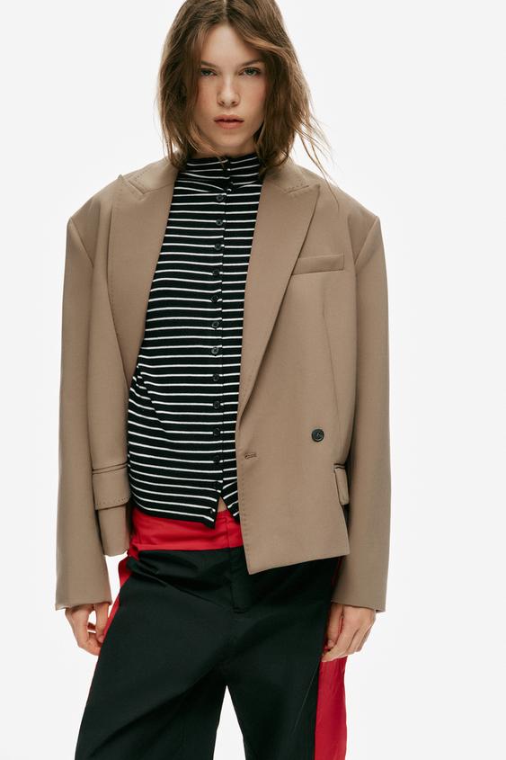 VESTE COURTE OVERSIZE SURPIQÛRES - brun de Zara - Image 1