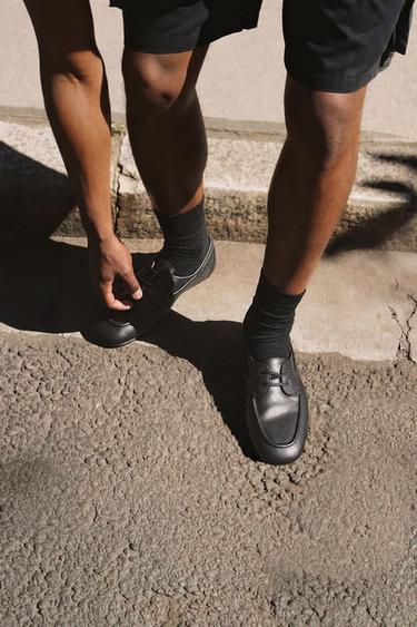 LEATHER DECK SHOES - Black by Zara