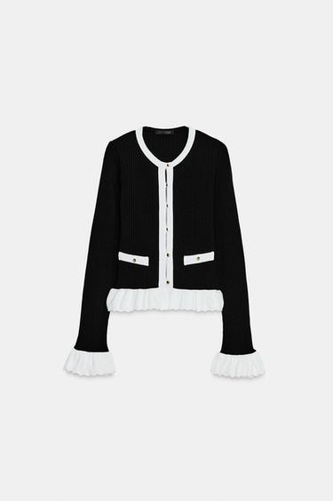 VESTE COMBINÉE TRICOT CONTRASTE - Noir / Blanc de Zara - Image 4