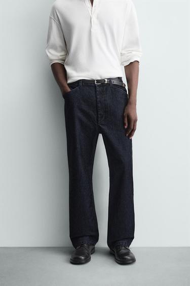 PANTALON RELAXED FIT FLOQUÉ - Bleu marine foncé de Zara