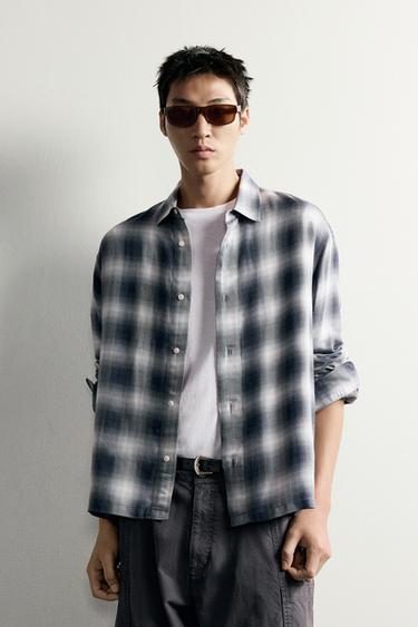 FLOWING CHECK SHIRT - blue/black by Zara