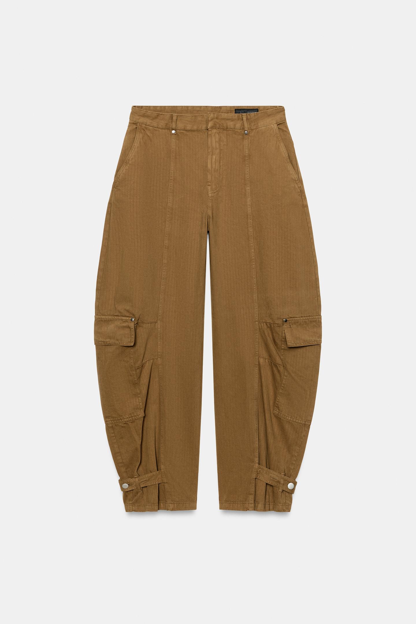 Женские брюки Zara ZW Collection Barrel Cargo, цвет: Карамельный — фото 7