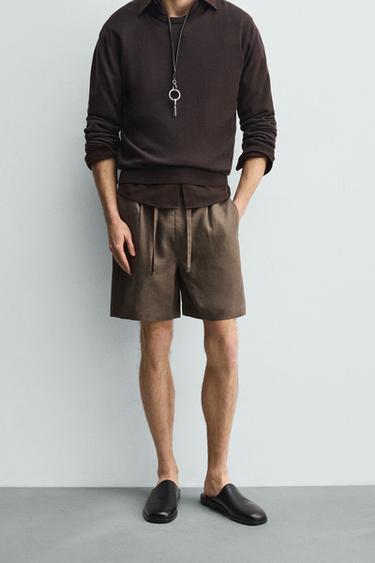 BERMUDA RELAXED FIT 100% LINO - Marrón / Topo de Zara