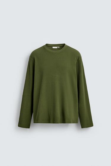 WAFFLE-KNIT TEXTURED T-SHIRT - Khaki by Zara