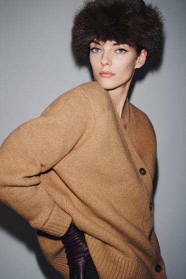 Zaras JACKA 95% ULL OVERSIZE - Kamel mörk