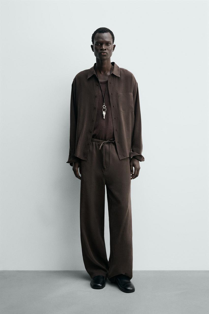 Zara - Flowy Relaxed Fit Pants - Brown - XL - Man Zara - Flowy Relaxed Fit Pants - Brown - XL - Man