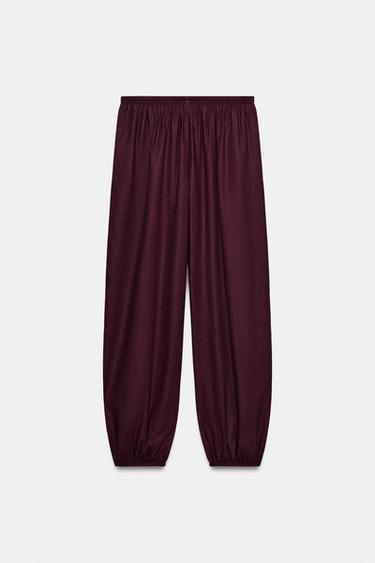 PANTALON BOUFFANT AVEC LIN - Aubergine de Zara - Image 4