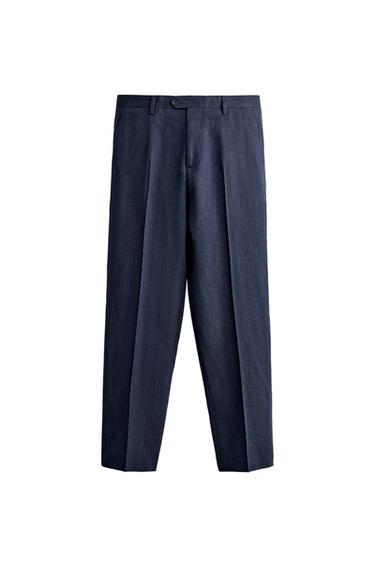PANTALON DE COSTUME REGULAR FIT LIN - LAINE - Bleu de Zara