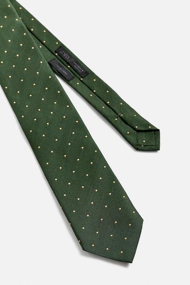 100% SILK POLKA DOT TIE - Green by Zara - Image 4