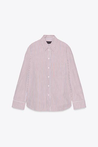 CHEMISE EN POPELINE À RAYURES COLLECTION ZW - rouge/bleu marine de Zara - Image 6