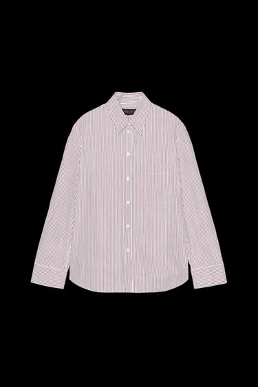 Zara STRIPED POPLIN SHIRT ZW COLLECTION - Red / Navy - Image 0