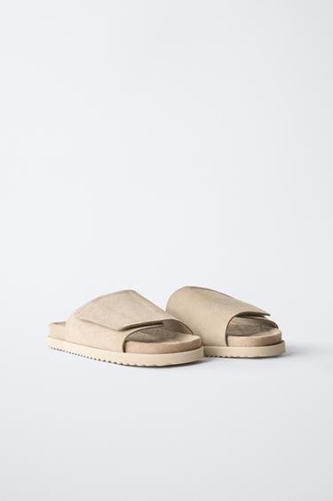 LEATHER SLIDES - Sand Brown by Zara