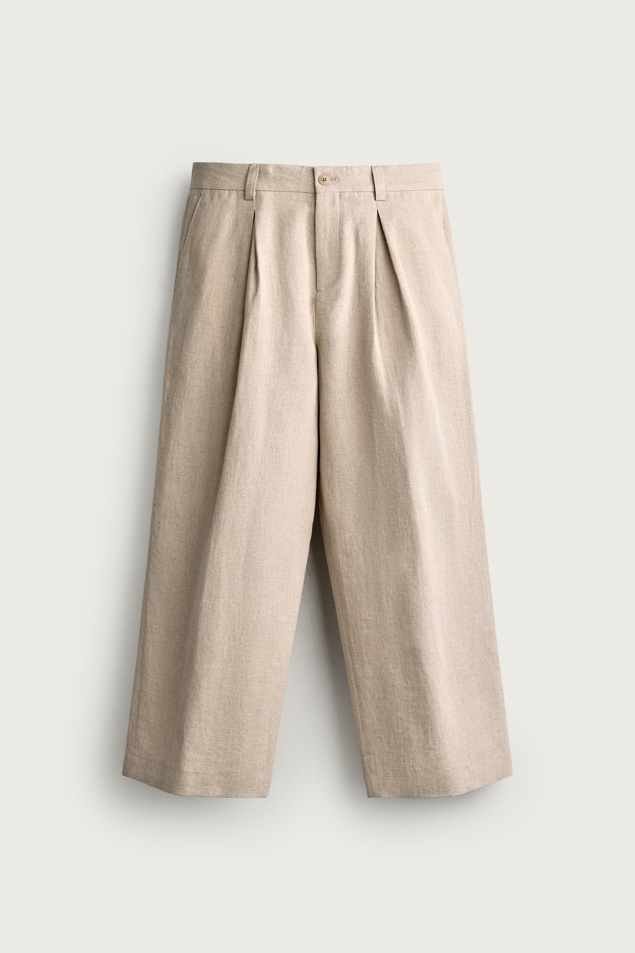 RELAXED FIT PLEATED SUIT PANTS — Light beige