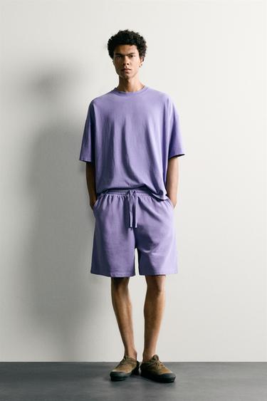Zara BASIC WASHED JOGGER SHORTS - Purple - Image 0