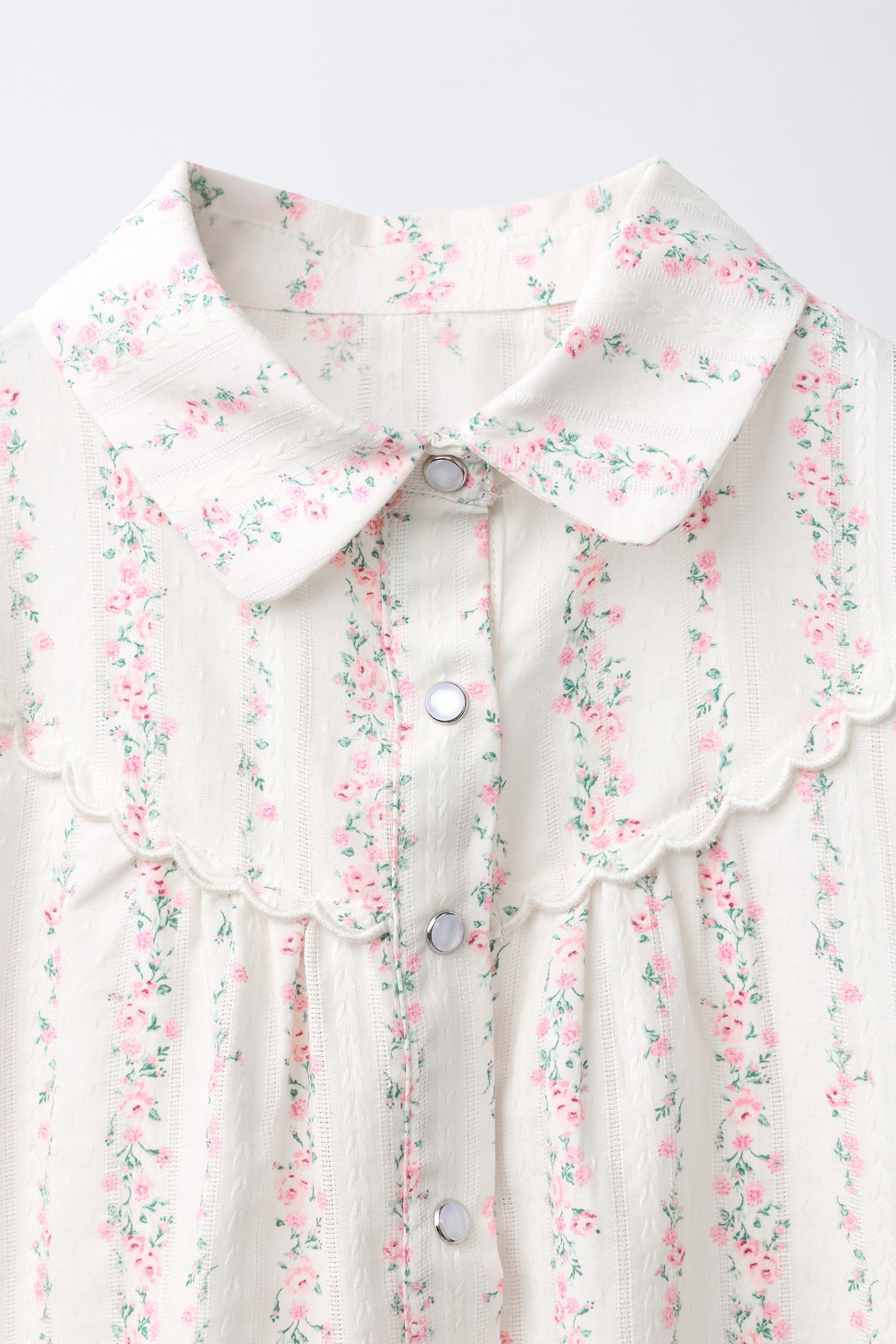 Детская рубашка Zara Floral Print, цвет: Экрю — фото 4