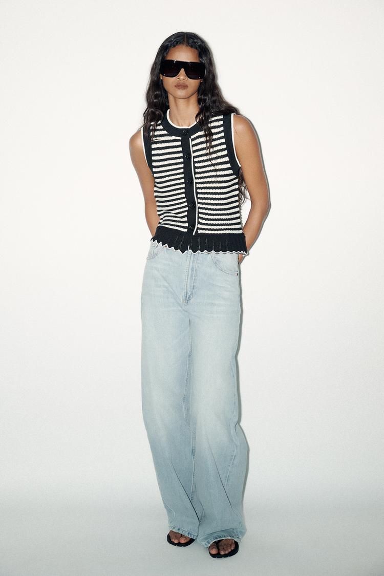 STRIPED KNIT WAISTCOAT TOP Navy White ZARA Australia