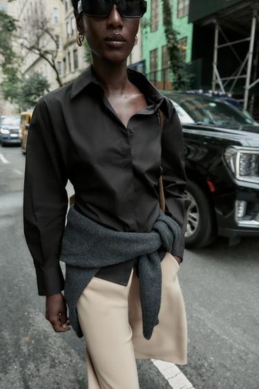 CHEMISE EN POPELINE PLIS TAILLE - Noir de Zara - Image 2