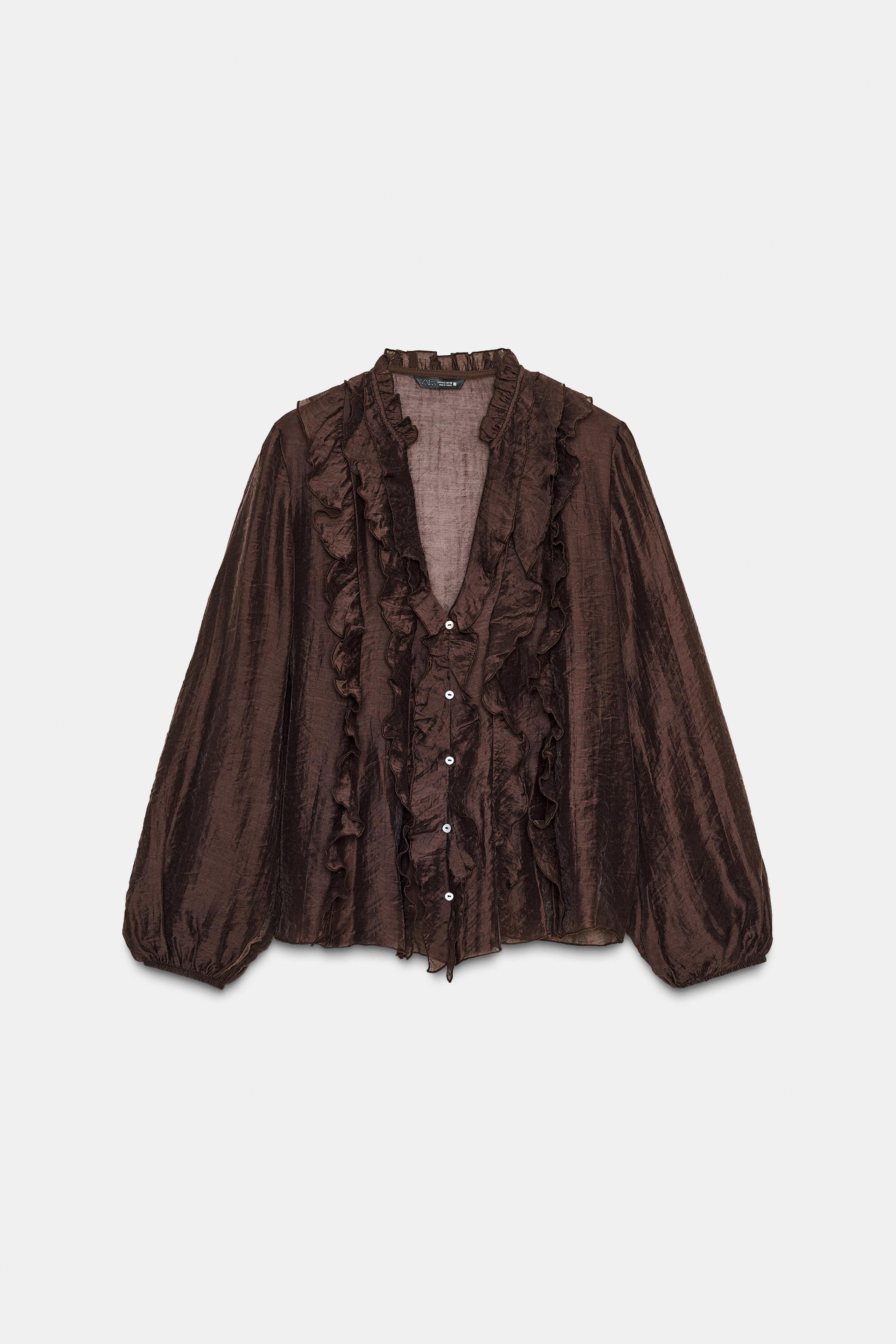 RUFFLED BLOUSE - Brown | ZARA South Africa