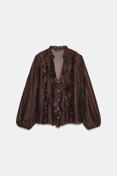 BLUSA VOLANTES - Marrón de Zara