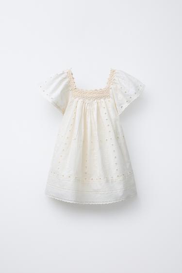Zara FLORAL EMBROIDERY DRESS - Ecru