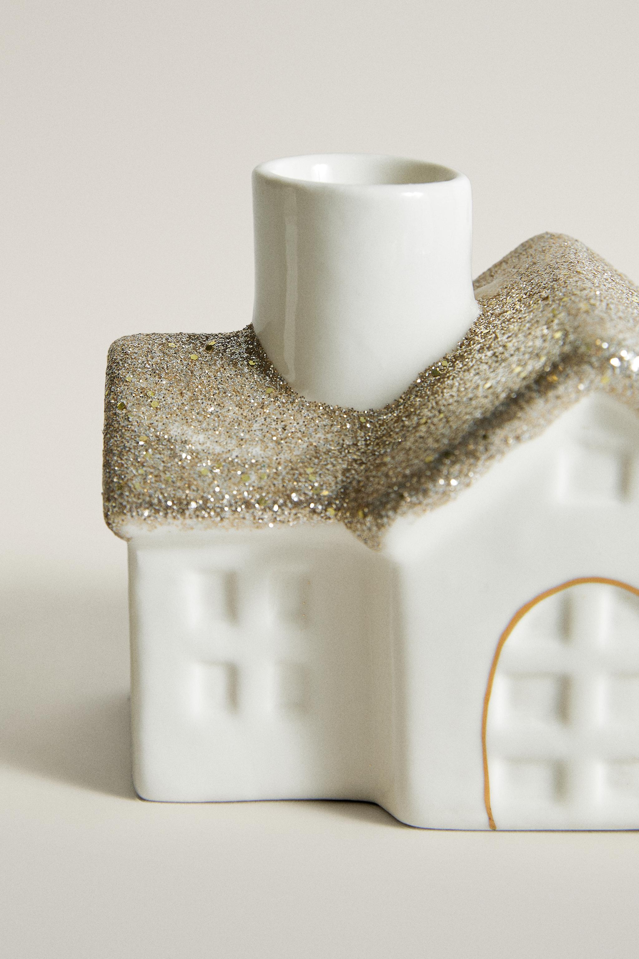 CHRISTMAS CERAMIC HOUSE CANDLE HOLDER