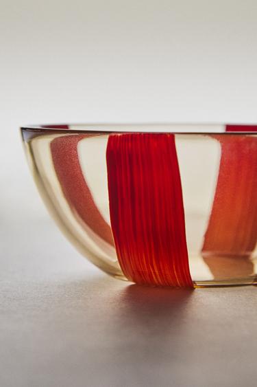 STRIPED GLASS BOWL - Red by Zara