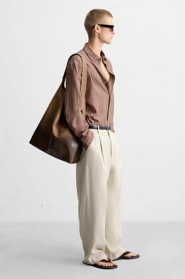 LACQUERED LEATHER SHOPPER BAG - Sand Brown by Zara