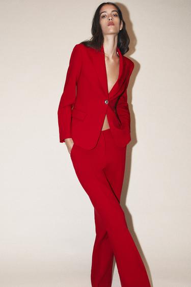 FITTED BLAZER WITH SHOULDER PADS - Red by Zara