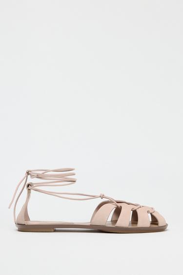 TIED SPLIT SUEDE STRAPPY SANDALS - Pink by Zara