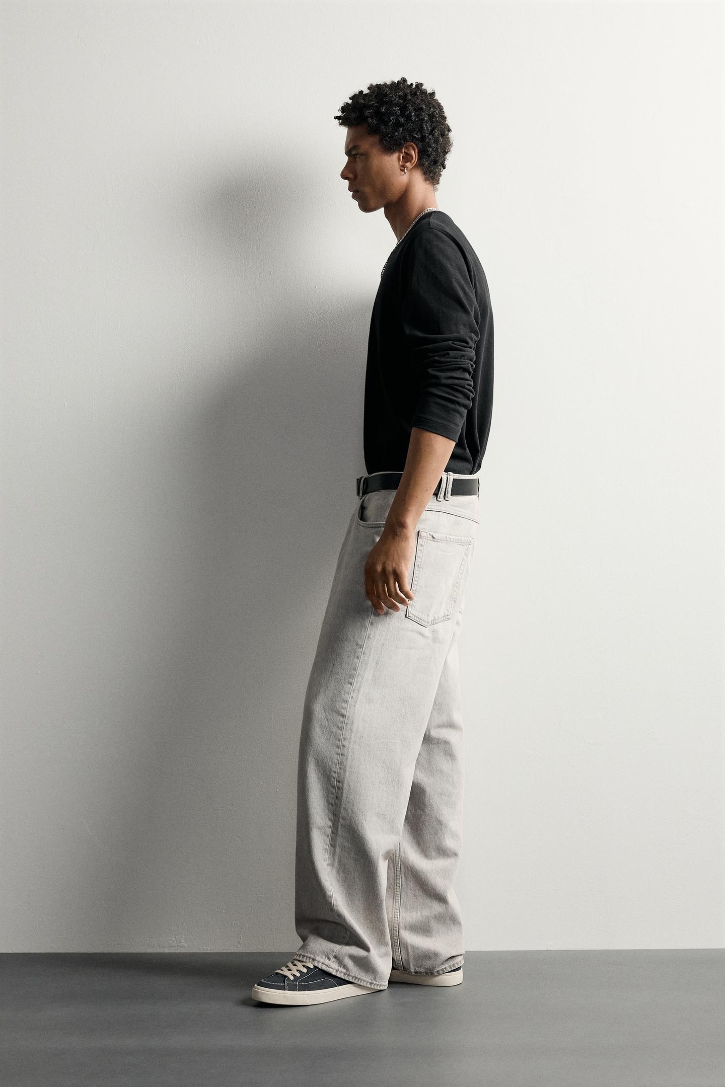 Мужские джинсы Zara Loose Fit, цвет: Жемчужный серый — фото 4