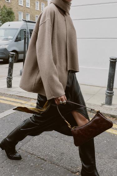 Zara WOOL BLEND SHORT COAT WITH SCARF - Mink