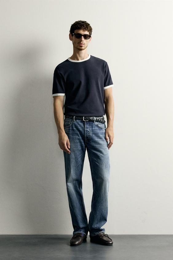 BASIC CONTRAST RIB T-SHIRT - Navy blue by Zara - Image 0