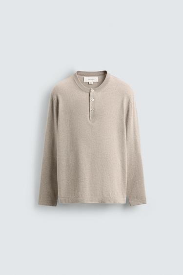 COTTON BLEND HENLEY JUMPER - Sand / Marl by Zara